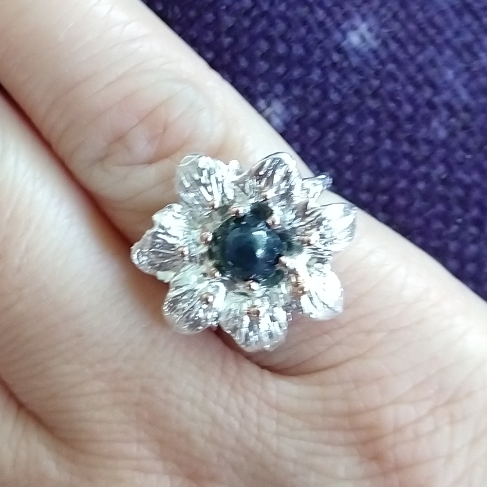 💢 SOLD 💢star sapphire flower art ring - Picture 6 of 8
